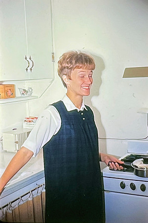 19660901 Belita in kitchen with eyes closed