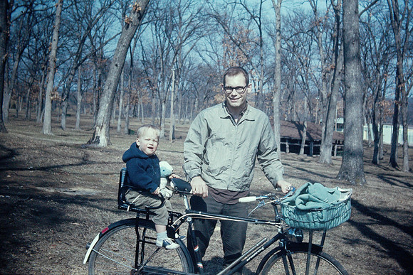 19670400 Dick with Erik on back of bike