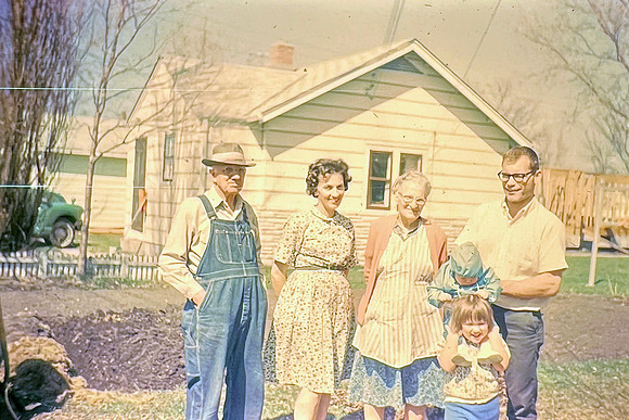 19660500 Grandpa Olsen, Cleo, Grandma Olsen, Dick, Erik and Kecia
