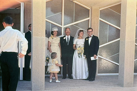19640718 Dick and Belita in front of church