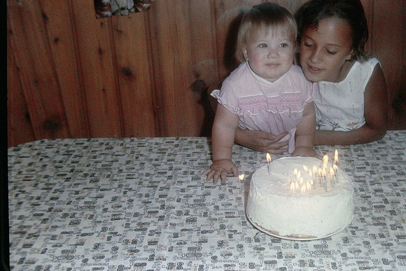 19630800 Jenelle and Cecia sharing bday cake at Lakes 10 yrs 1 yr