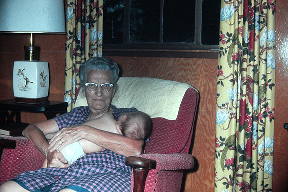 19670518 Grandma Susie Olsen holding Liesl 4 mos.