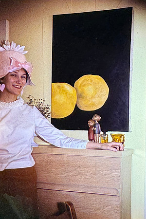 19660200 Belita with valentine hat posing grapefruit painting